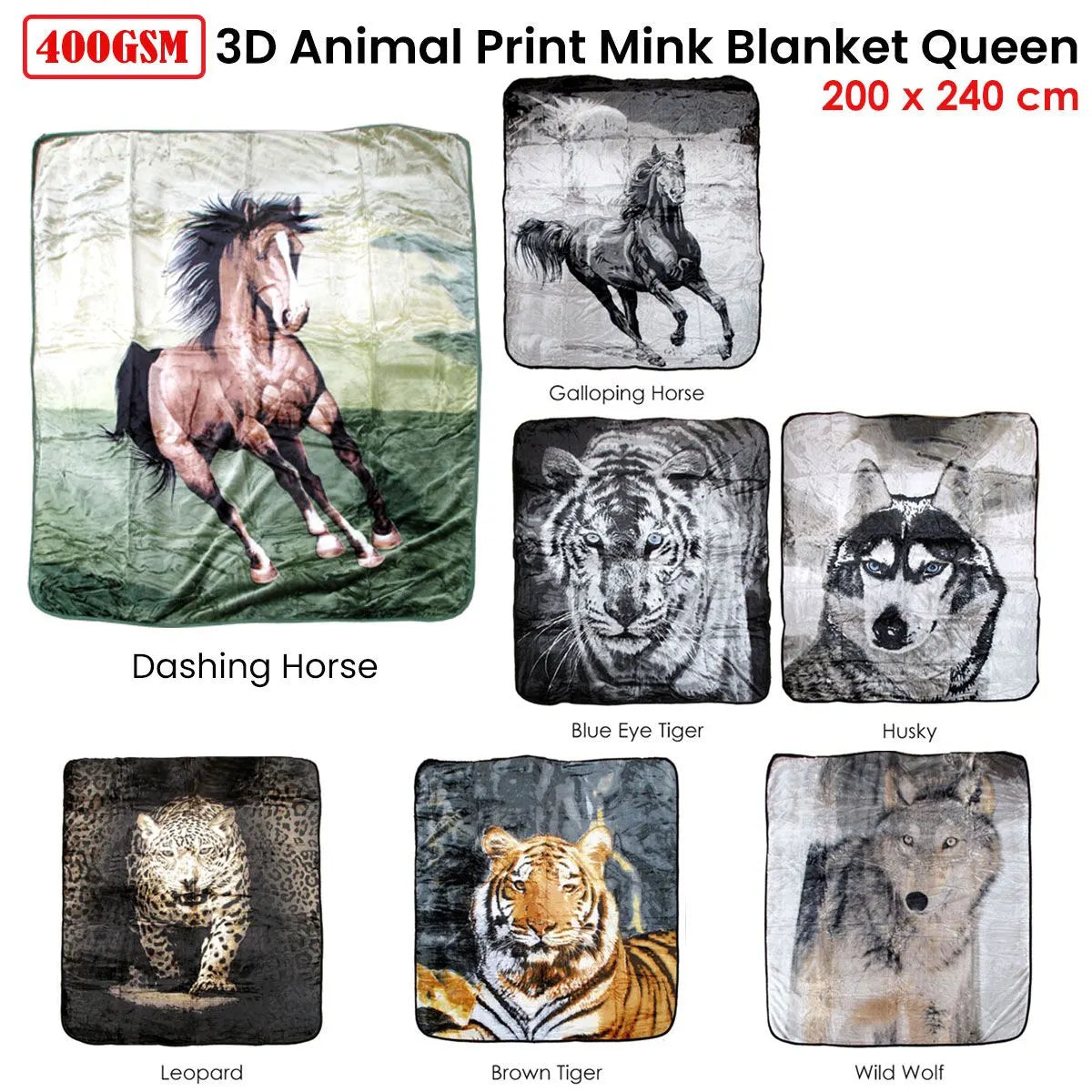Soft 3D Animal Print Faux Mink Blanket Queen Dashing Horse - Image 2