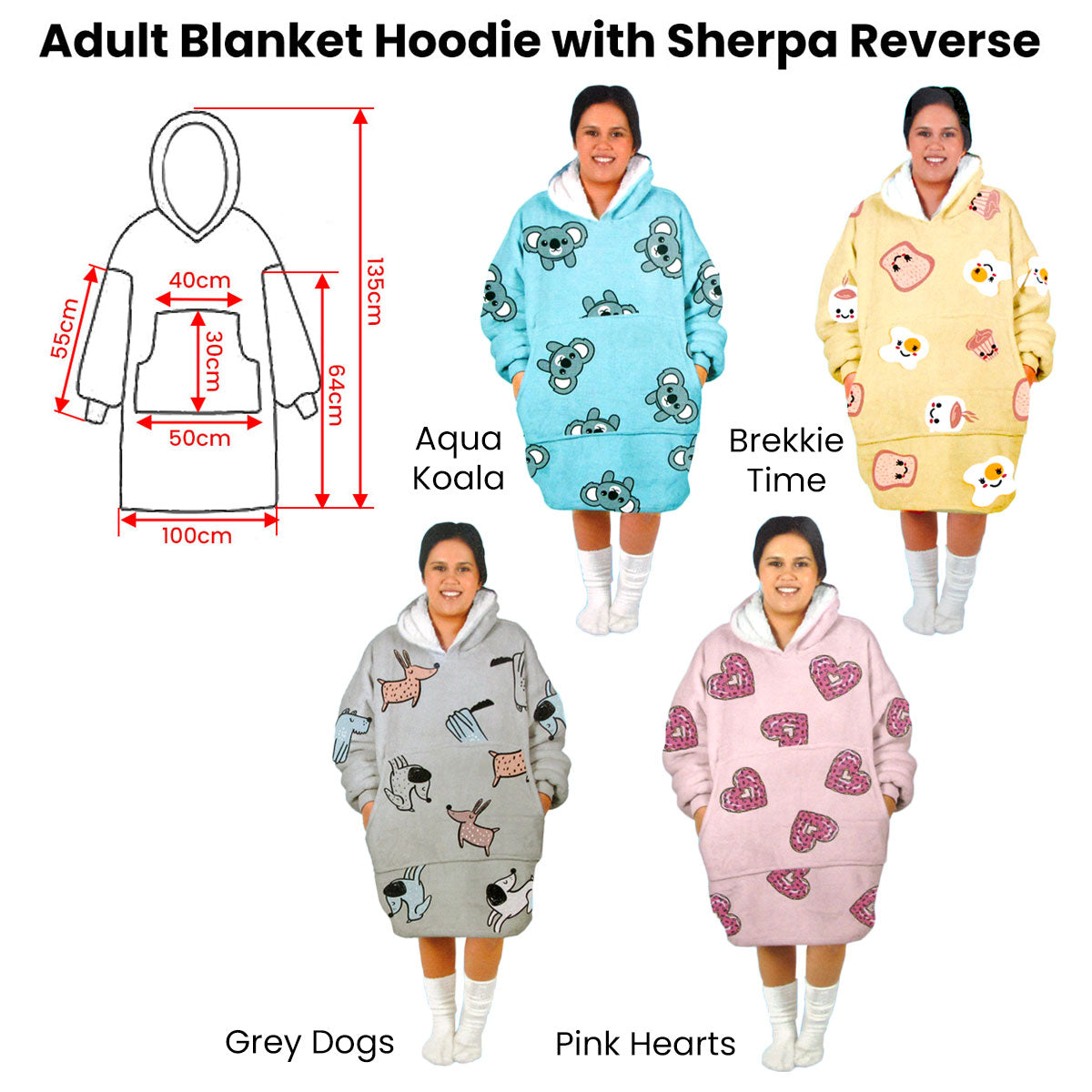 Adult Women Comfy Warm Blanket Hoodie with Sherpa Fleece Reverse Yellow Brekkie Time - Image 2