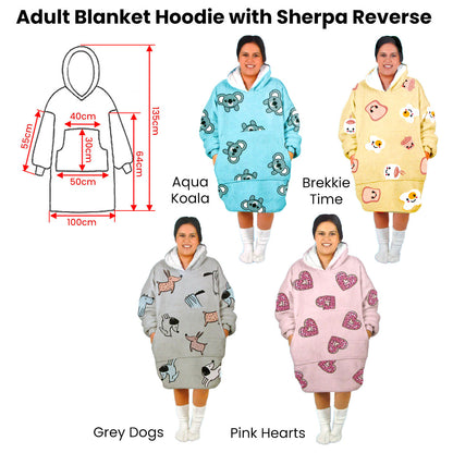 Adult Women Comfy Warm Blanket Hoodie with Sherpa Fleece Reverse Pink Hearts - Image 2