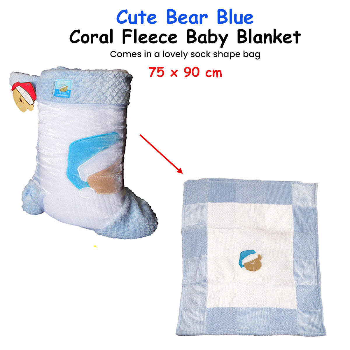 Cute Bear Blue Coral Fleece Baby Blanket 75 x 90 cm - Image 2