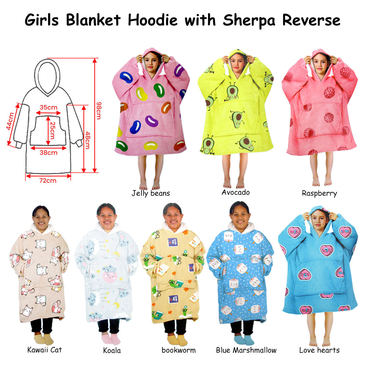 Girls Comfy Warm Blanket Hoodie with Sherpa Fleece Reverse Kawaii Cat - Image 2