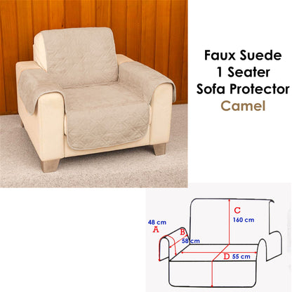 Faux Suede 1 Seater Sofa Protector Camel - Image 2
