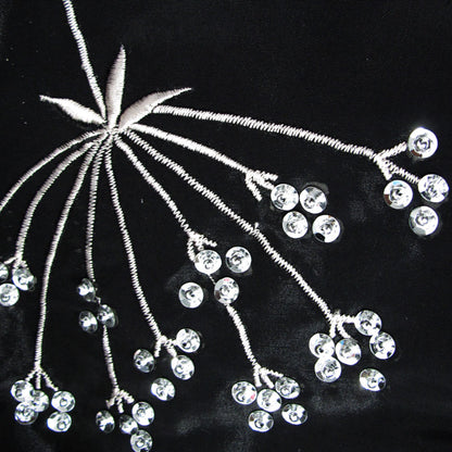 Pair of Embroidered Rod Pocket Curtains 150 x 213cm each Silver Petals - Image 2