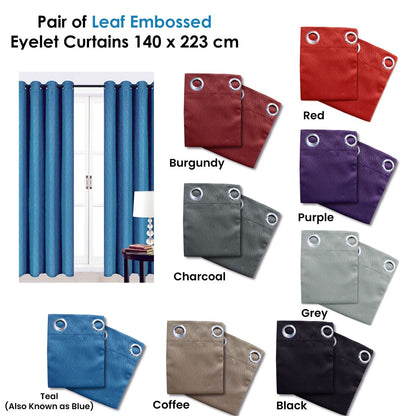 Pair of Blockout Embossed Eyelet Leaf Curtains Coffee - Image 2