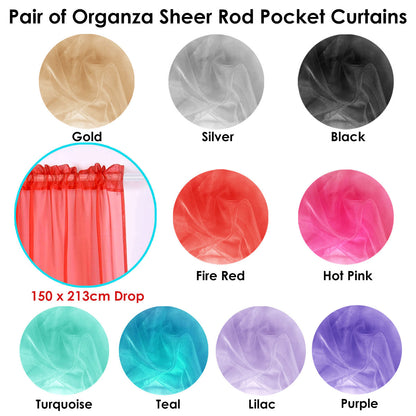 Pair of Organza Sheer Rod Pocket Curtains Fire Red - Image 2