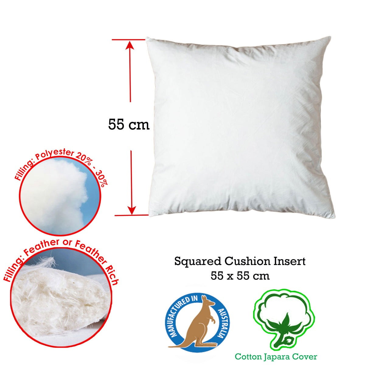 Duck Feather Rich Fill Cushion Inserter Square 55 x 55cm - Image 2