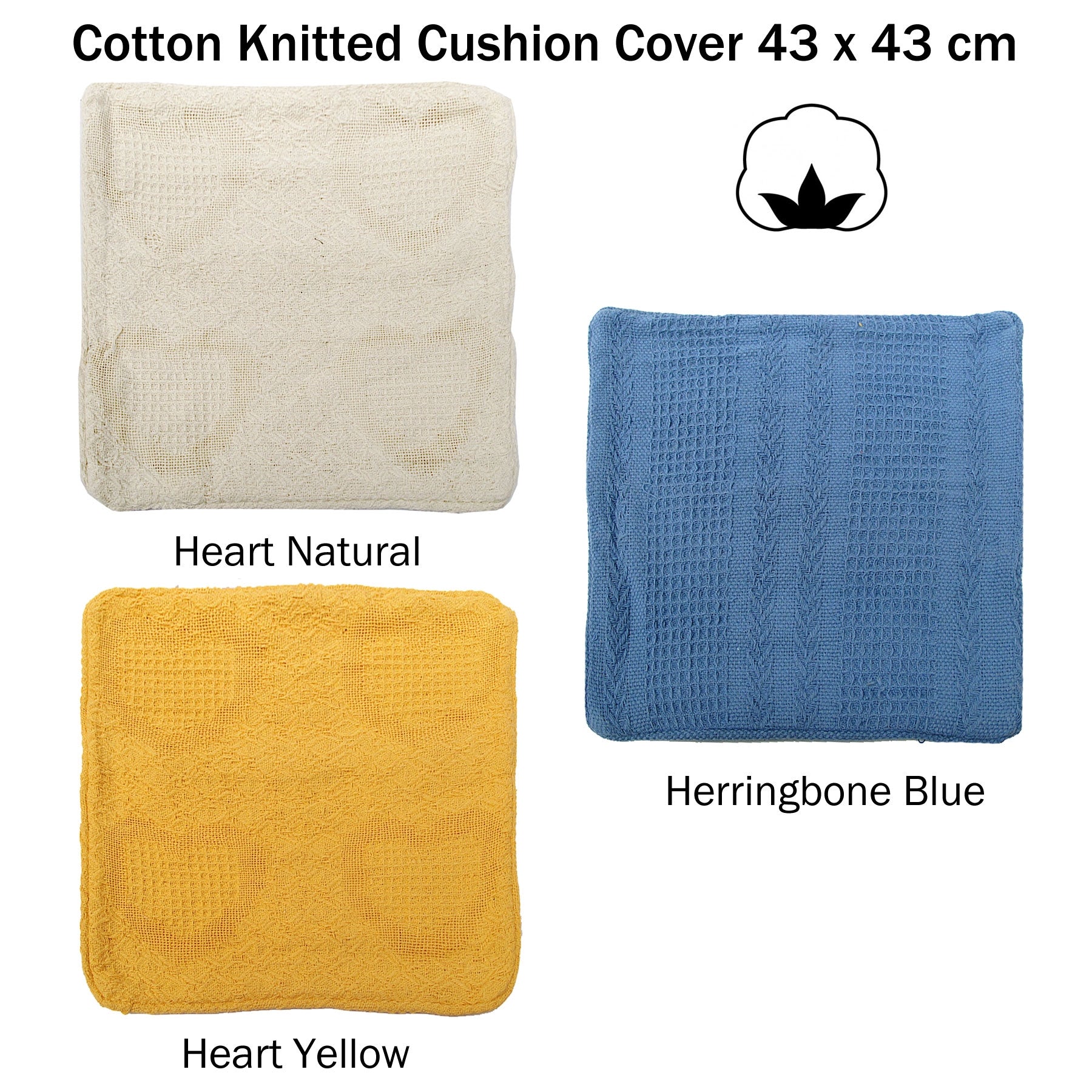 Cotton Knitted Cushion Cover Heart Natural - Image 3