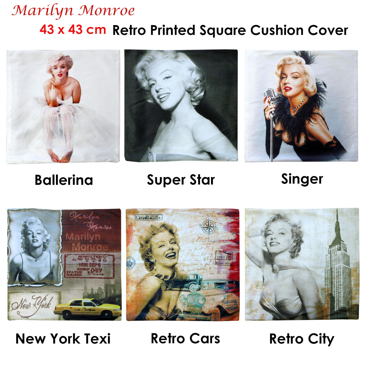 Marilyn Monroe Retro City Square Cushion Cover - Image 2