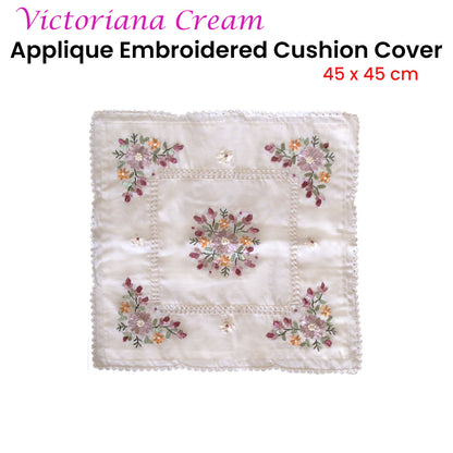 Victoriana Cream Applique Embroidered Cushion Cover 45 x 45 cm - Image 2