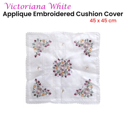 Victoriana White Applique Embroidered Cushion Cover 45 x 45 cm - Image 2