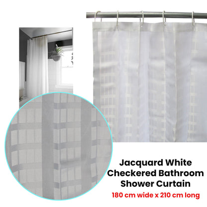 Jacquard White Checkered Bathroom Shower Curtain 180cm wide x 210 cm long - Image 2