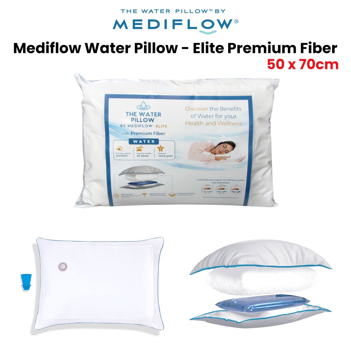 Mediflow Elite Premium Fiber Water Pillow 50 x 70 cm - Image 2