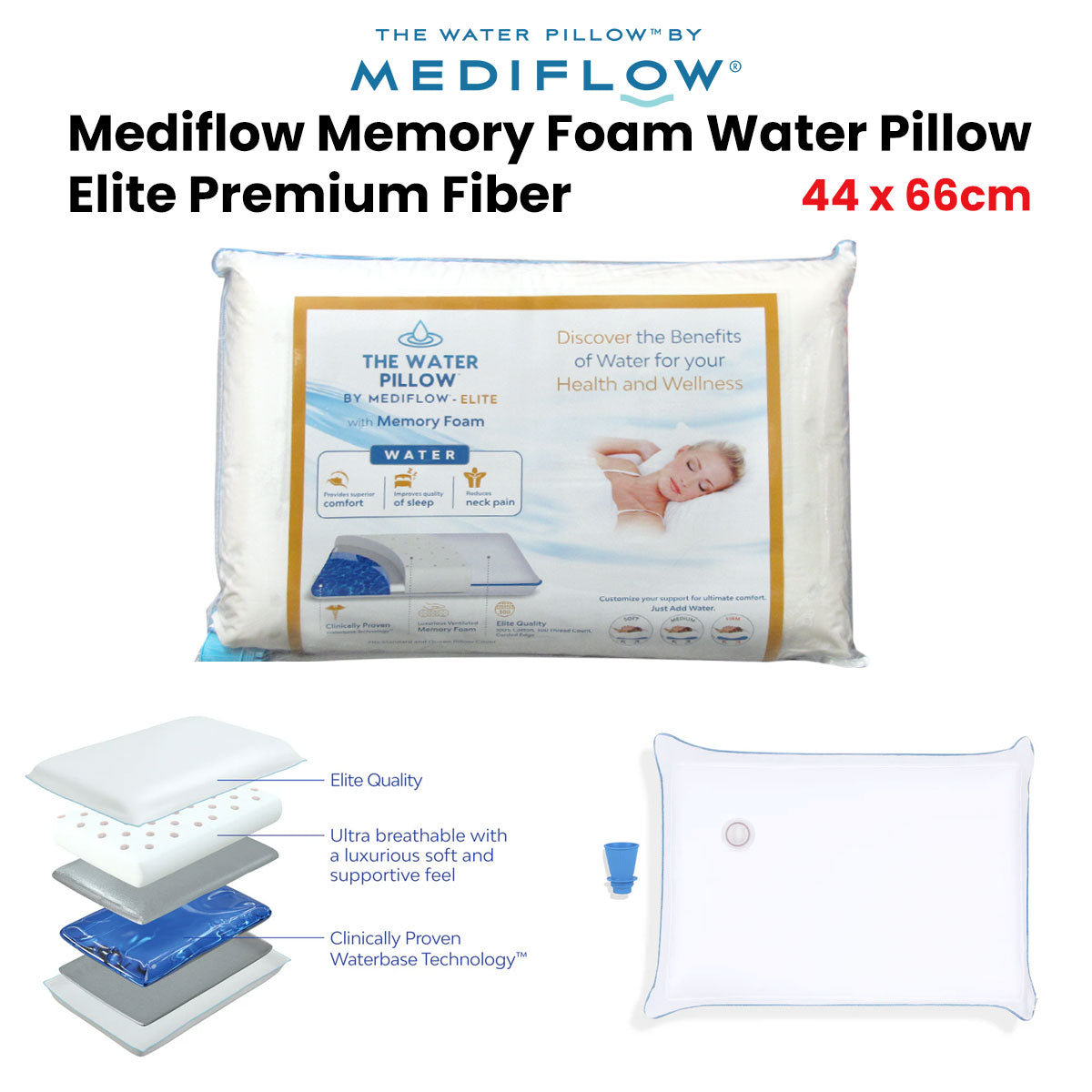 Mediflow Elite Premium Fiber Memory Foam Water Pillow 44 x 66 cm - Image 2