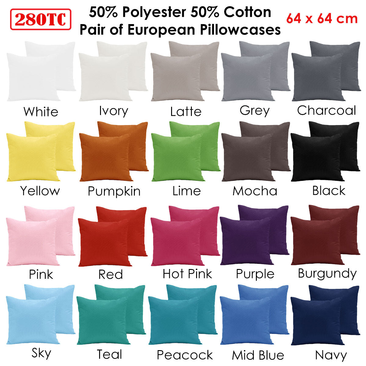 Pair of  280TC Polyester Cotton European Pillowcases Grey - Image 2