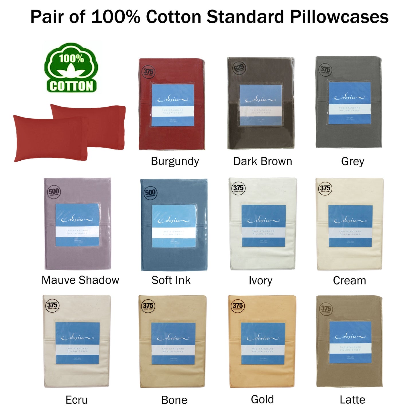 Pair of Cotton Standard Pillowcases 375TC Bone - Image 2