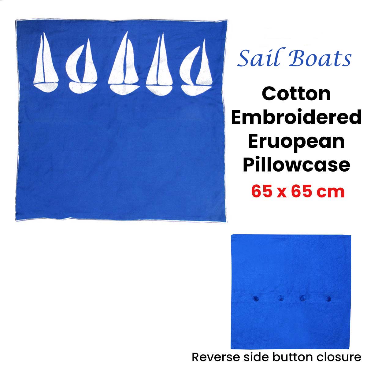 Sail Boats Cotton Embroidered European Pillowcase 65 x 65 cm - Image 2