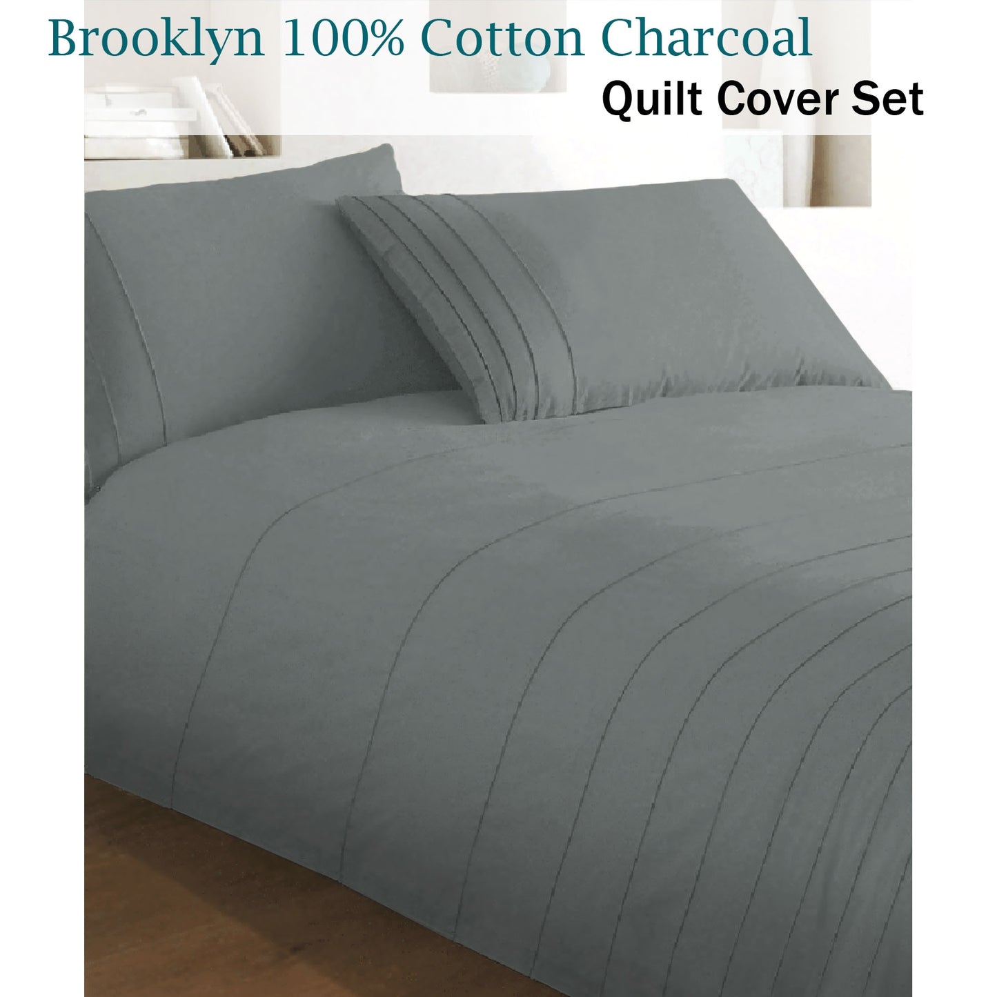 Brooklyn Charcoal Quilt Cover Set King - Image 2