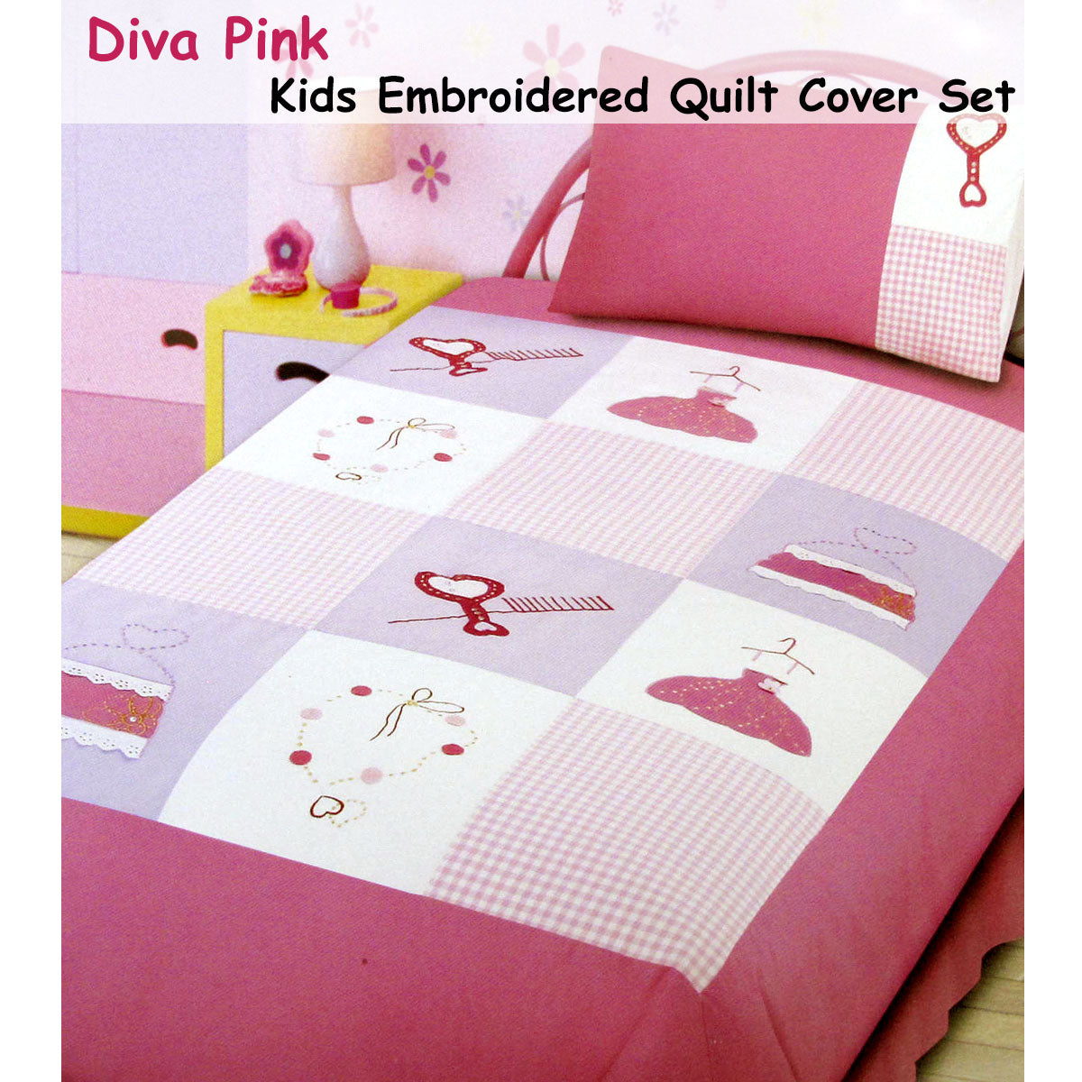 Diva Girls Accessories Embroidered Quilt Cover Set Single - Image 2