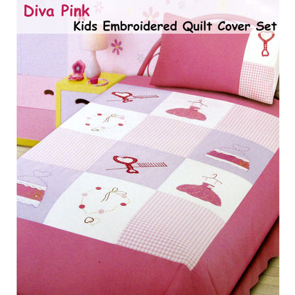 Diva Girls Accessories Embroidered Quilt Cover Set Single - Image 2