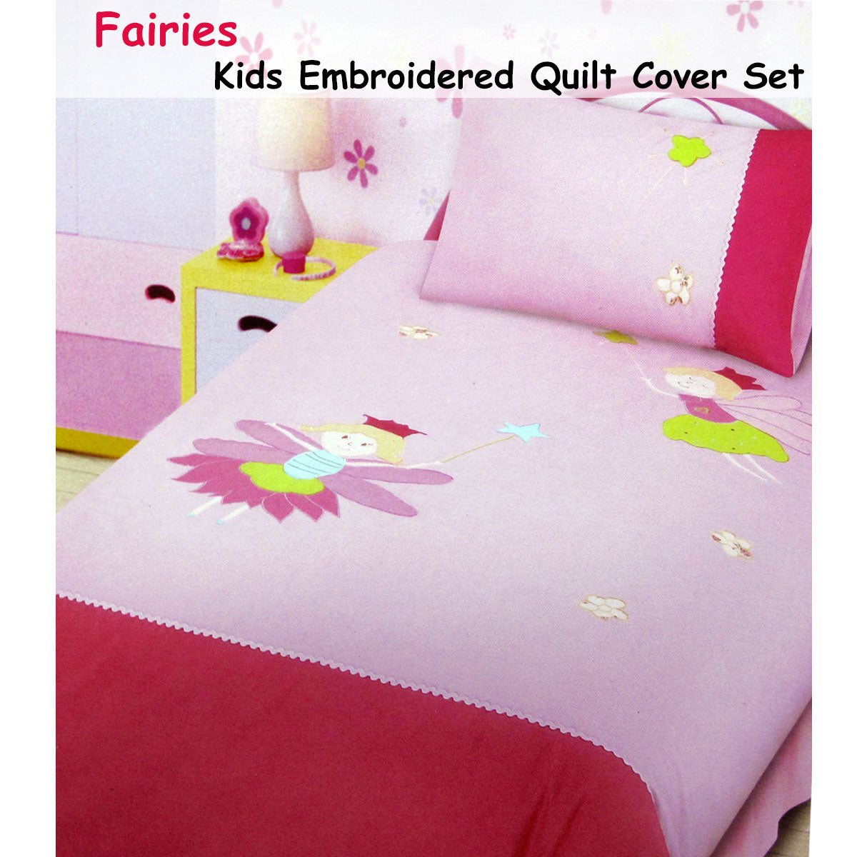 Fairies Embroidered Quilt Cover Set Single - Image 2