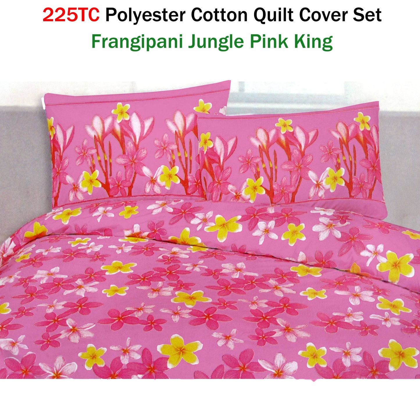 225TC Polyester Cotton Frangipani Jungle Pink Quilt Cover Set King - Image 2