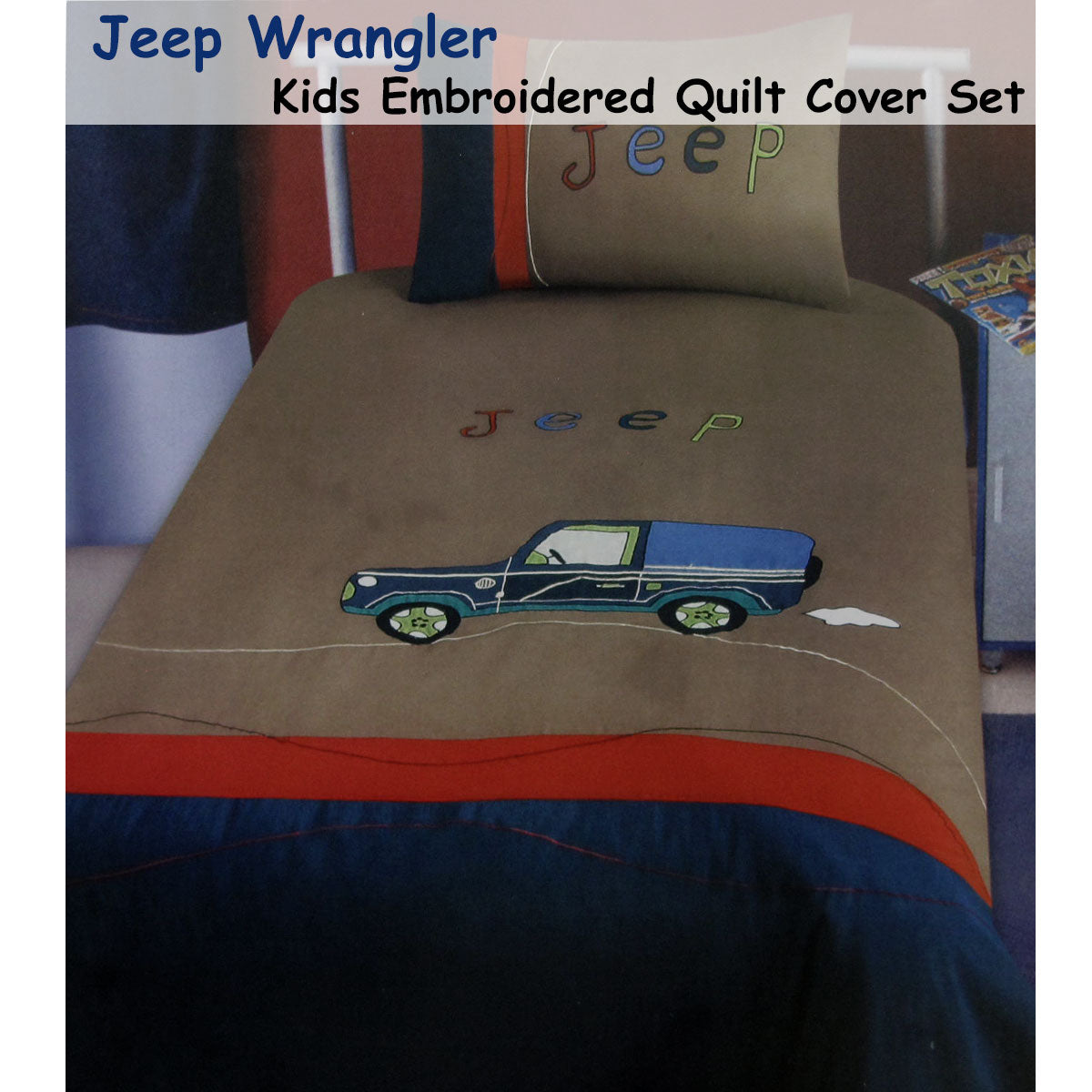 Jeep Wrangler Embroidered Quilt Cover Set Single - Image 2