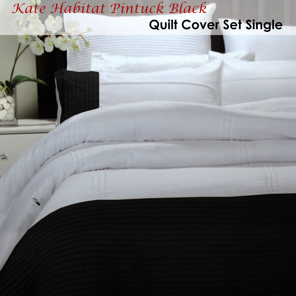 Pintuck Black Quilt Cover Set Single - Image 2