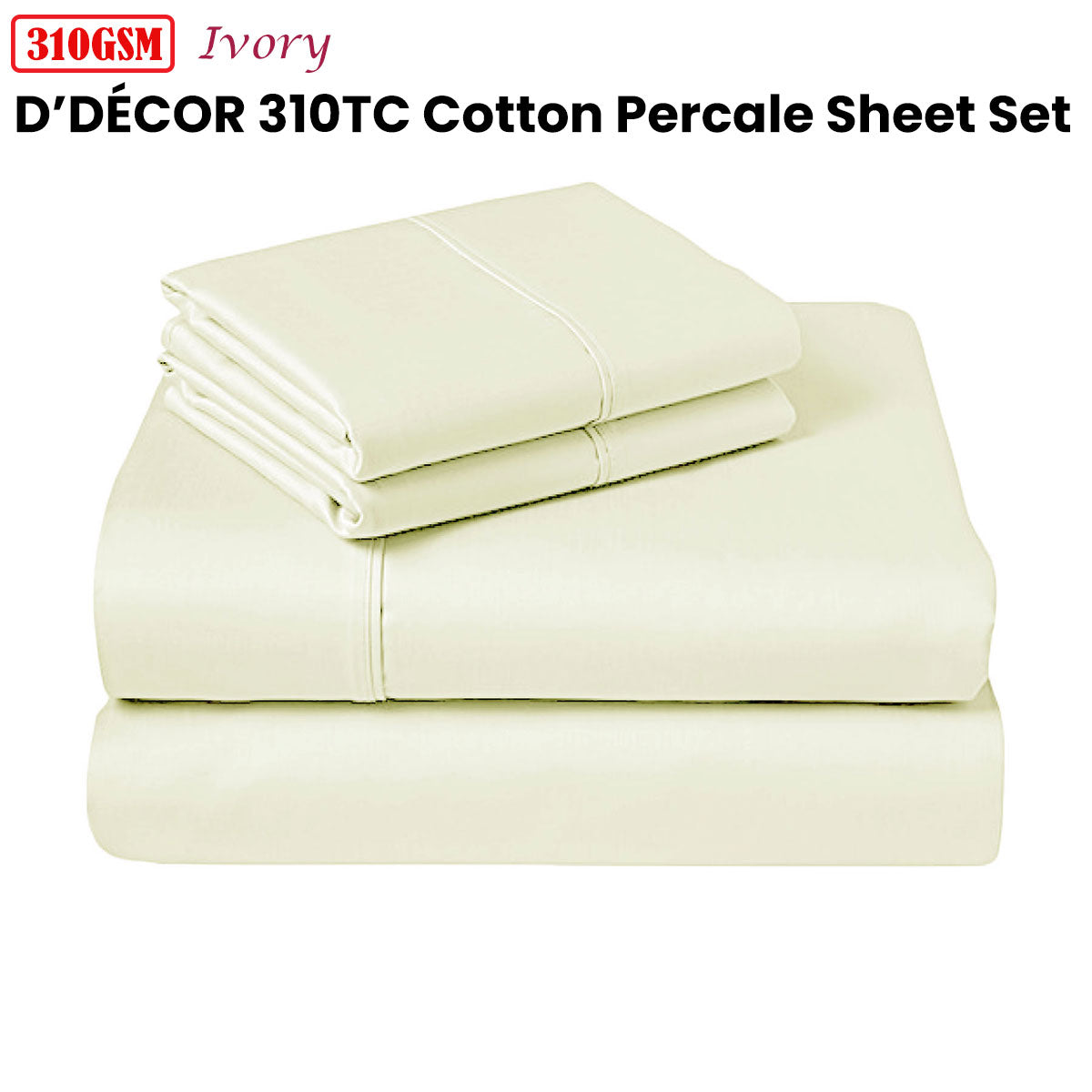 310TC Fusion Cotton Percale Sheet Set Ivory King - Image 2