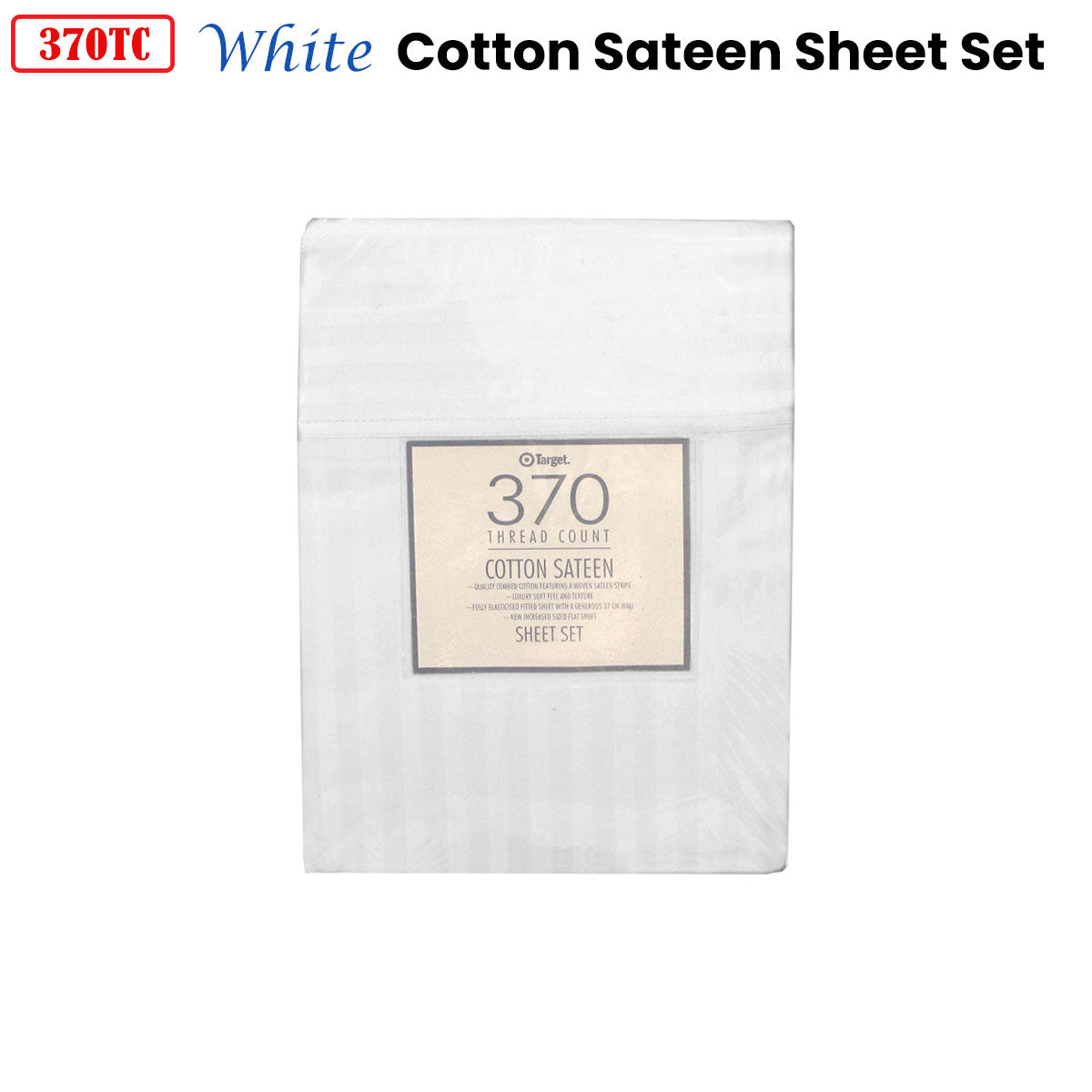 370TC White Self-striped Cotton Sateen Sheet Set King - Image 2