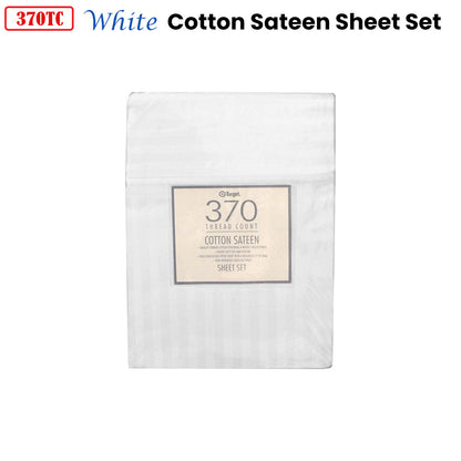 370TC White Self-striped Cotton Sateen Sheet Set King - Image 2