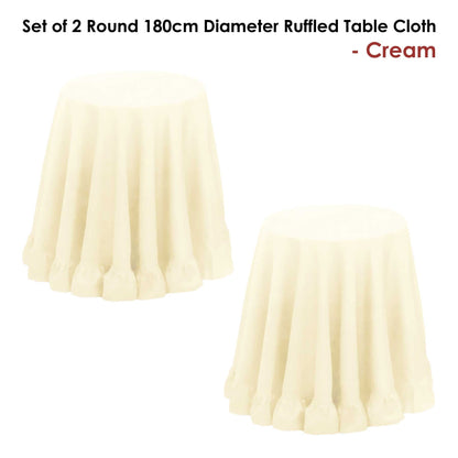 Set of 2 Round 180cm Ruffled Table Cloth Cream - Image 2