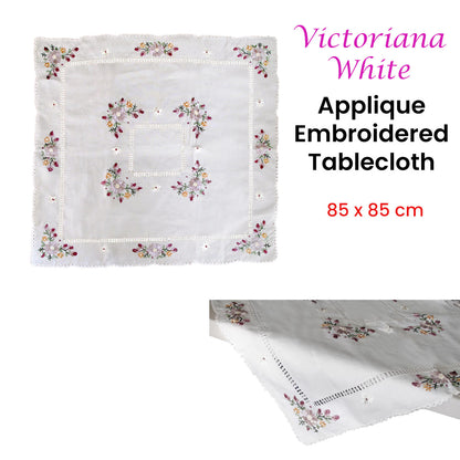 Victoriana White Applique Embroidered Table Topper 85 x 85 cm - Image 2
