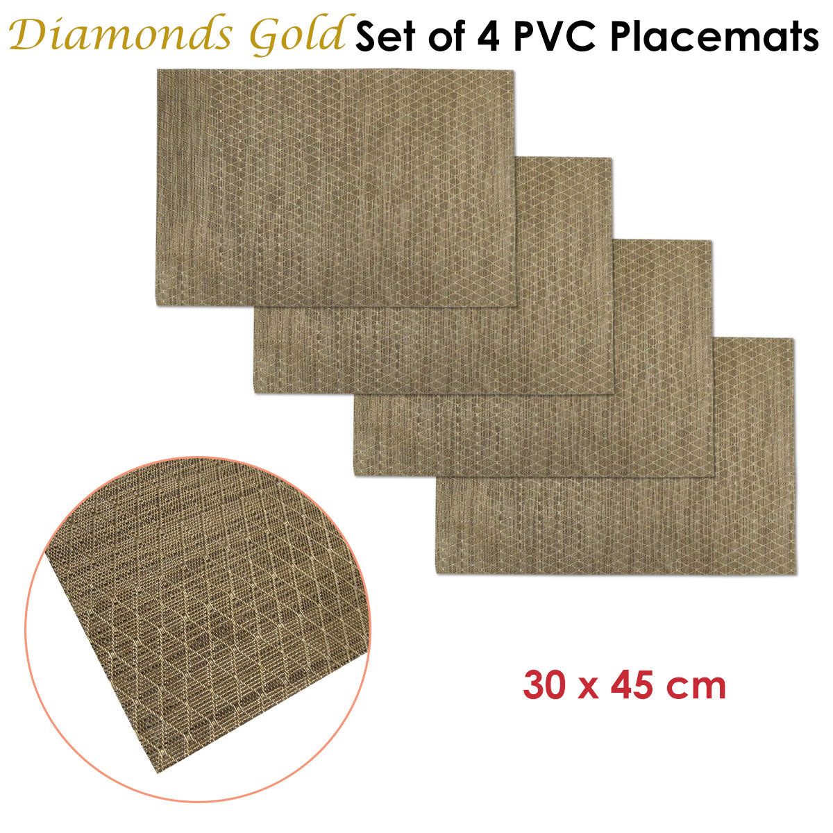 Choice Set of 4 PVC Table Placemats Diamonds Gold - Image 2