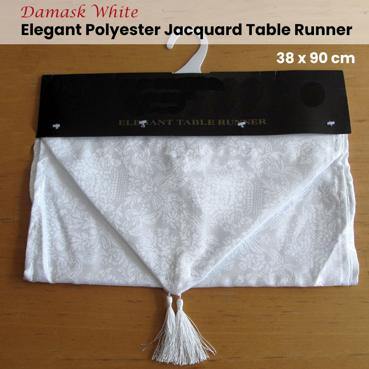 Damask White Elegant Polyester Jacquard Table Runner 38 x 90 cm - Image 2