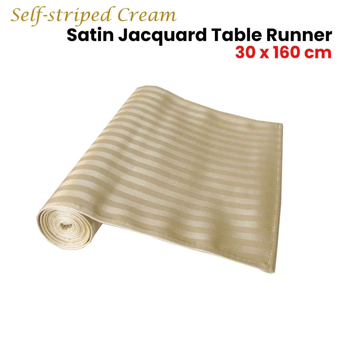Self-striped Cream Satin Jacquard Table Runner 30 x 160cm - Image 2