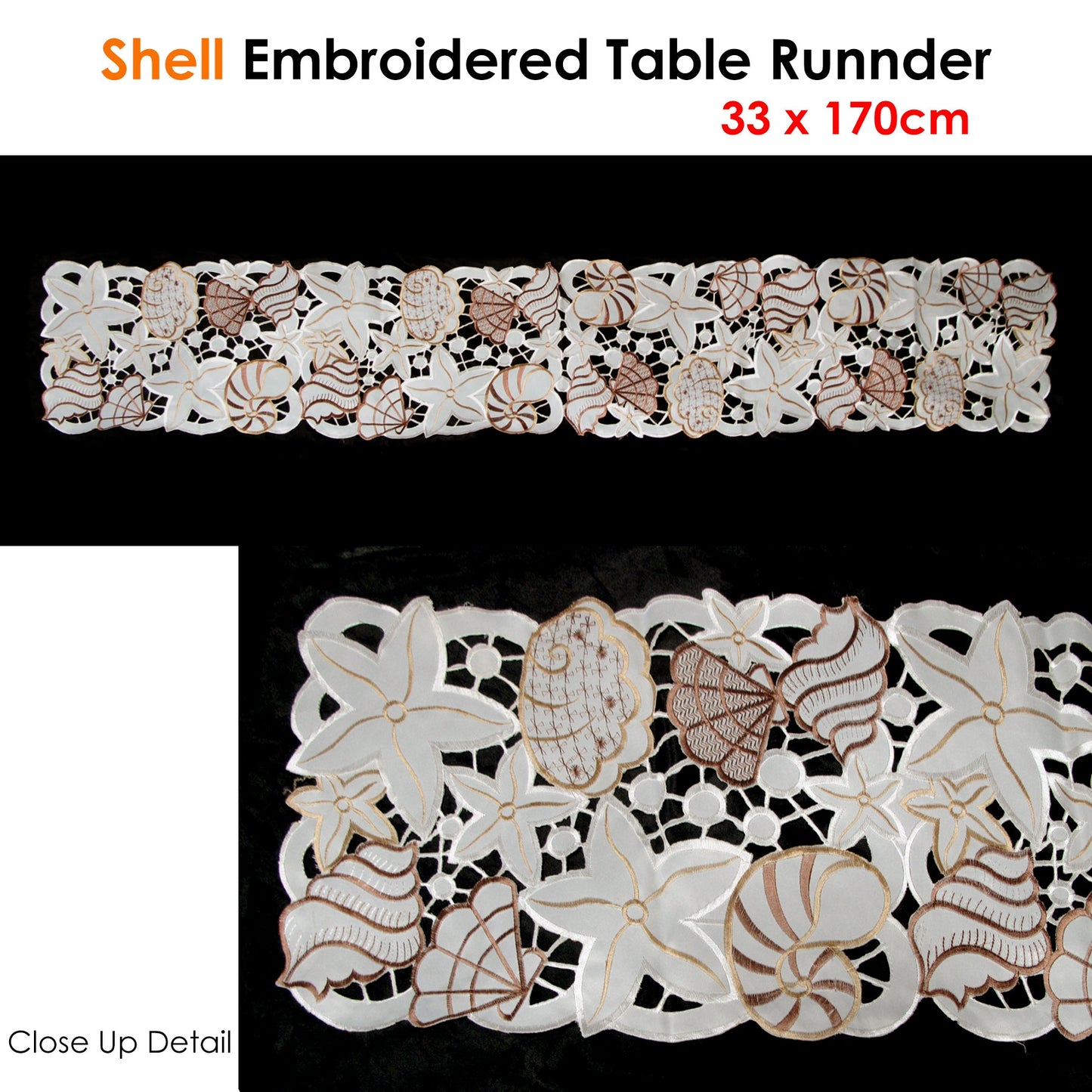 Shell Embroidered Table Runner 33 x 170cm - Image 2