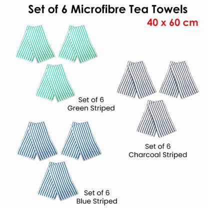 Set of 6 Microfibre Striped Tea Towels 40 x 60 cm Blue - Image 2