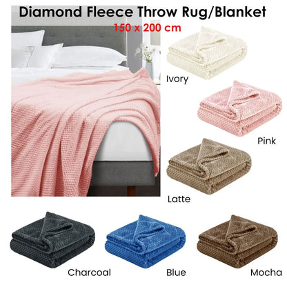 Soft Diamond Fleece Extra Large Throw / Single Sized Blanket Blue - Image 2