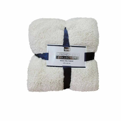 Soft Woollen Feel Throw Rug/Blanket Cream