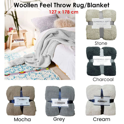 Soft Woollen Feel Throw Rug/Blanket Grey - Image 2