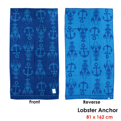 Jacquard Velour Reversible Beach Towel Blue Lobster Anchor - Image 2