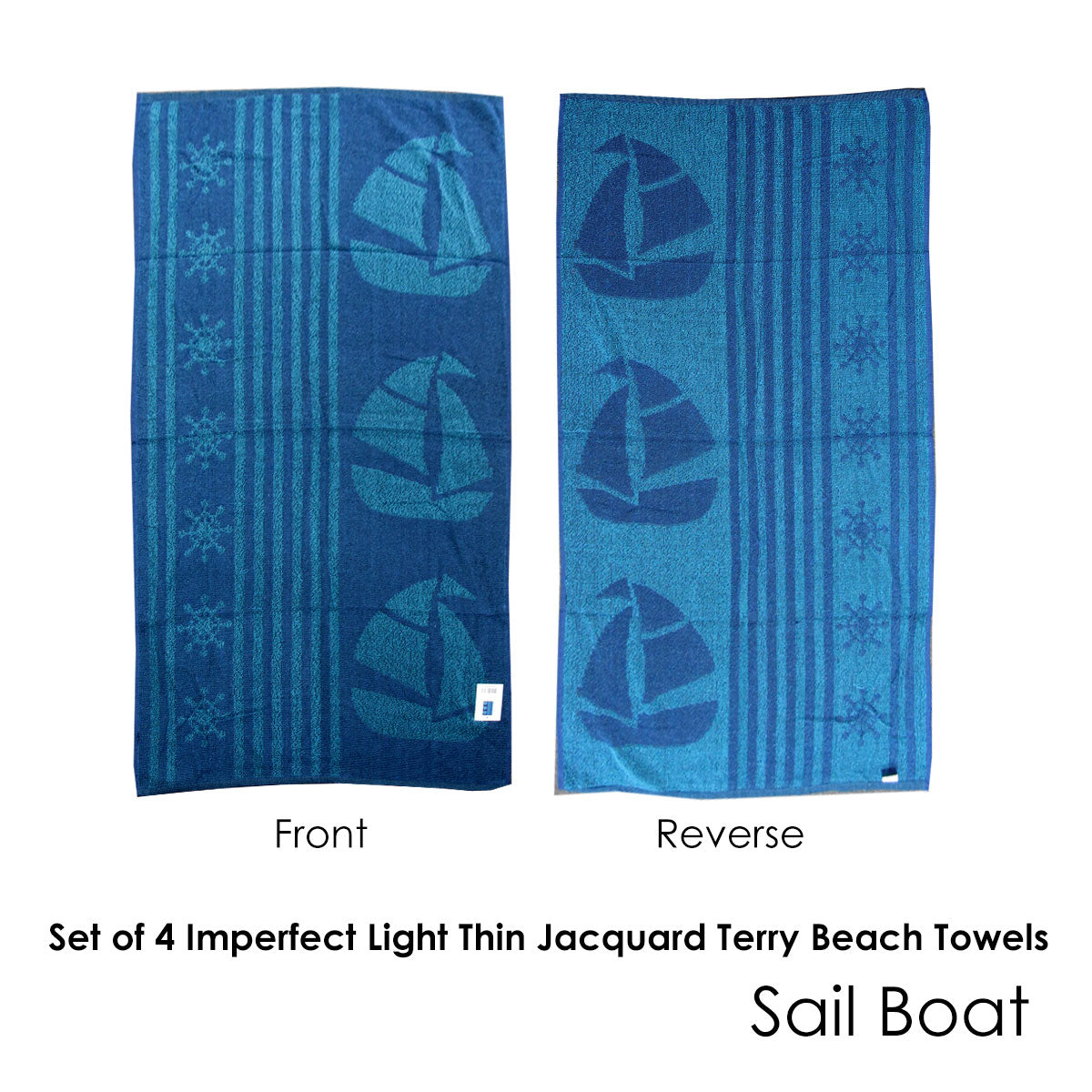 Set of 4 Imperfect Jacquard Terry Beach Towels Sail Boat - Image 2