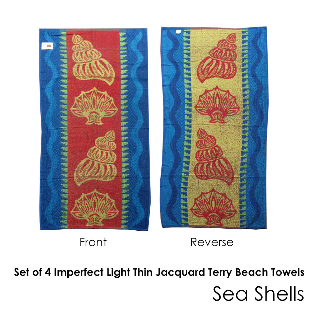 Set of 4 Imperfect Jacquard Terry Beach Towels Sea Shells - Image 2