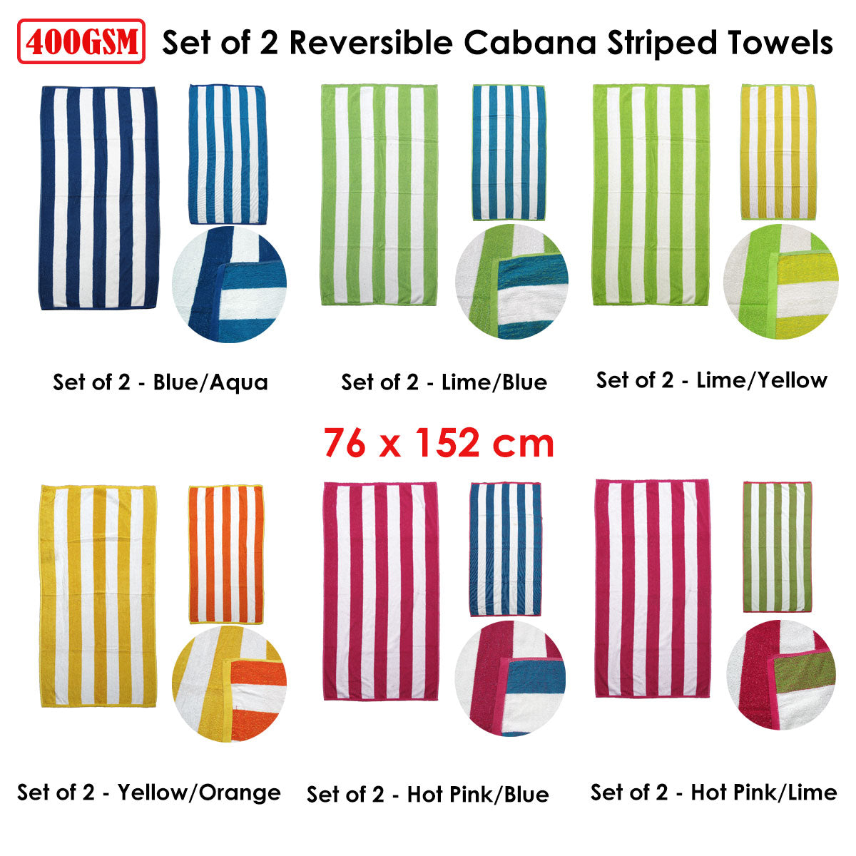 Set of 2 Reversible Cabana Striped Towels Blue/Aqua - Image 2