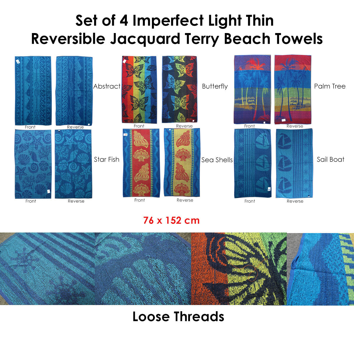 Set of 4 Imperfect Jacquard Terry Beach Towels Star Fish - Image 3