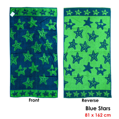 Jacquard Velour Reversible Beach Towel Blue Stars - Image 2