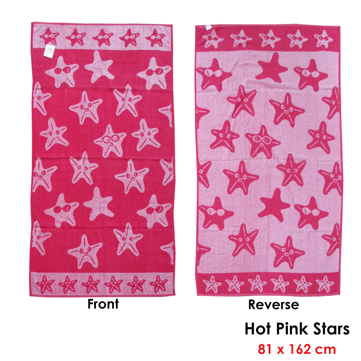 Jacquard Velour Reversible Beach Towel Hot Pink Stars - Image 2