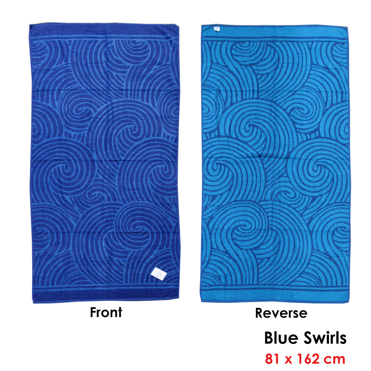 Jacquard Velour Reversible Beach Towel Blue Swirls - Image 2