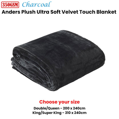 In 2 Linen 350GSM Plush Ultra Soft Velvet Touch Blanket Charcoal Double/Queen - Image 2