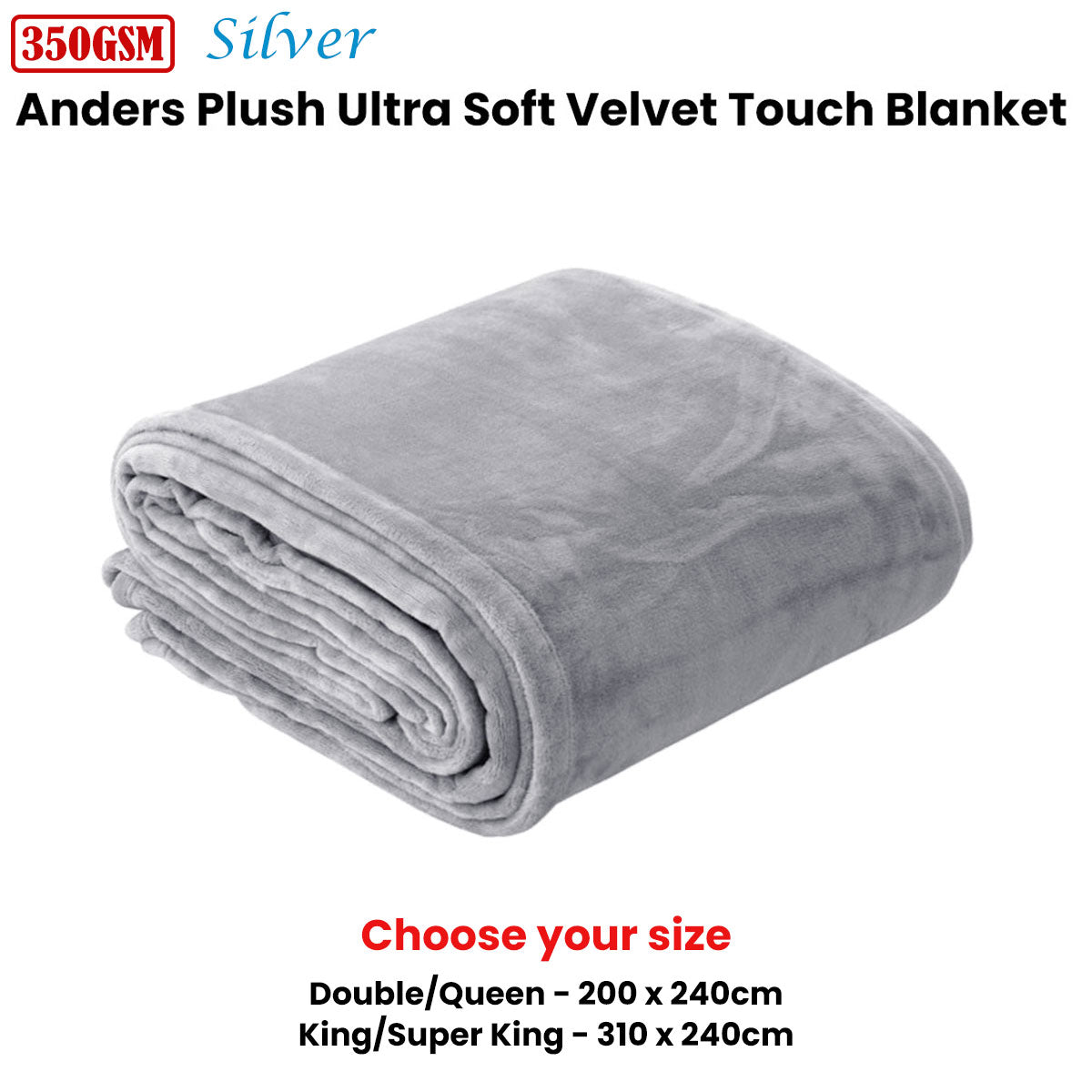 In 2 Linen 350GSM Plush Ultra Soft Velvet Touch Blanket Silver King/Super King - Image 2